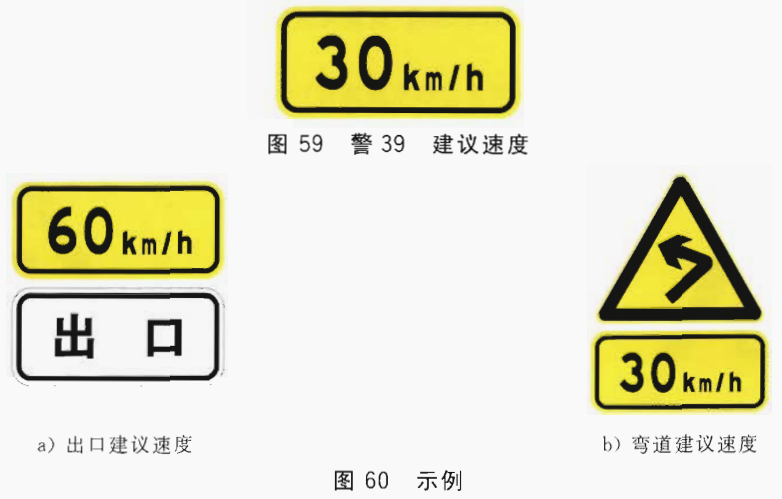 用,宜与其他警告标志联合使用或附加辅助标志,以说明建议速度的原因或